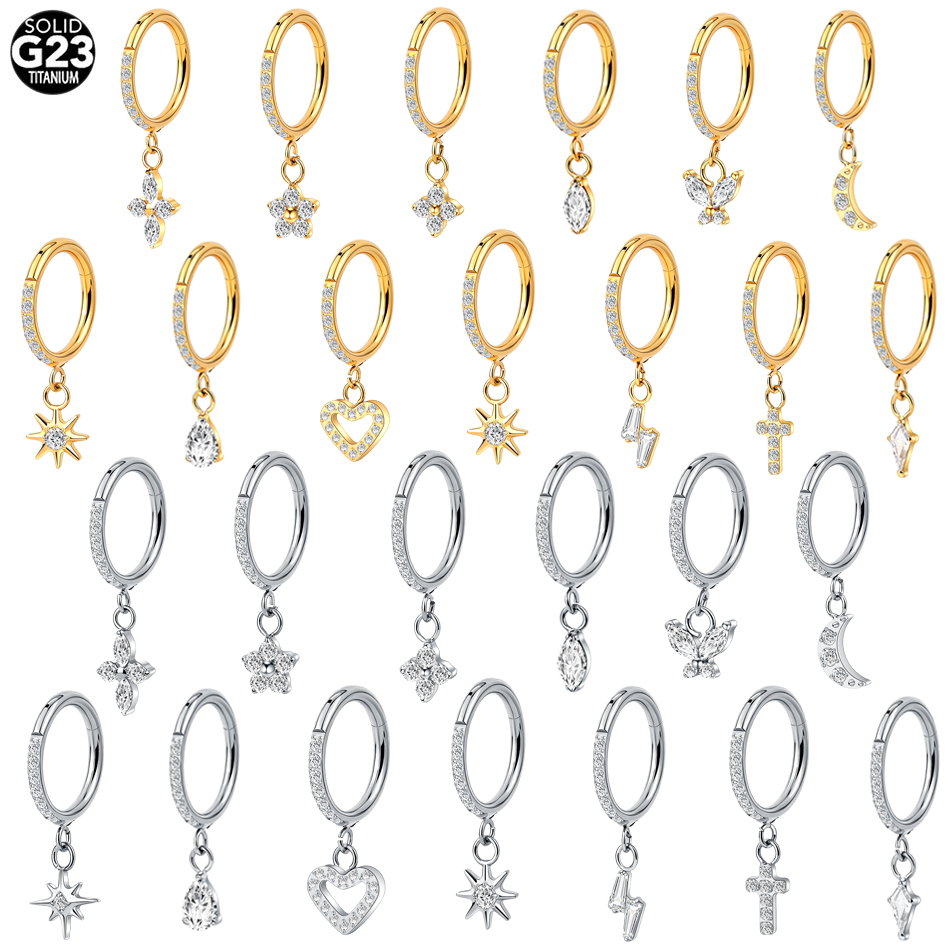 Body Jewelry Trend - 5Pcs Titanium Zircon Hoop Earrings for