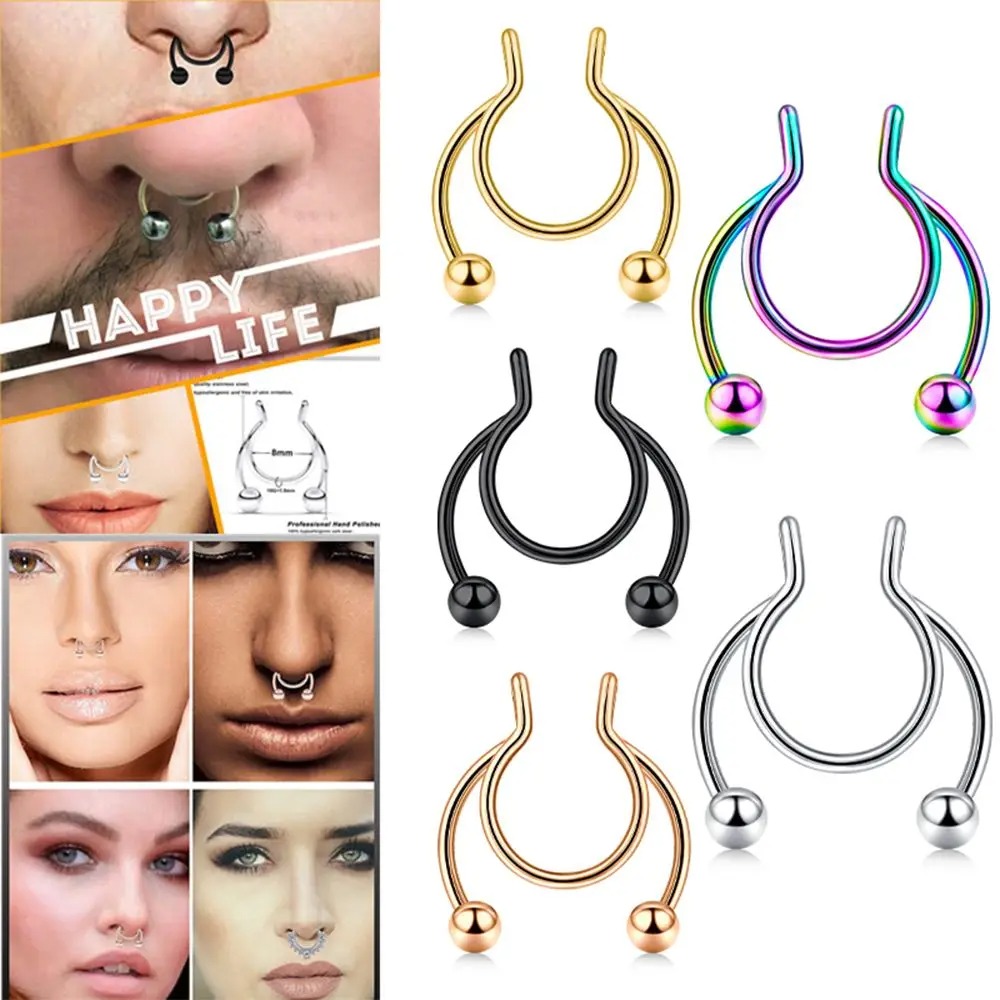 Body Jewelry Septum - 2pcs Stainless Steel Fake Septum Nose