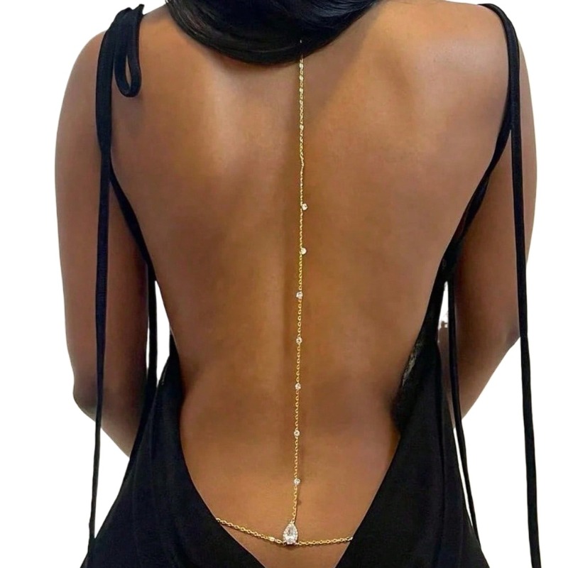 Body Jewelry Art - Bride Backless Rhinestone Waterdrop Body Chain