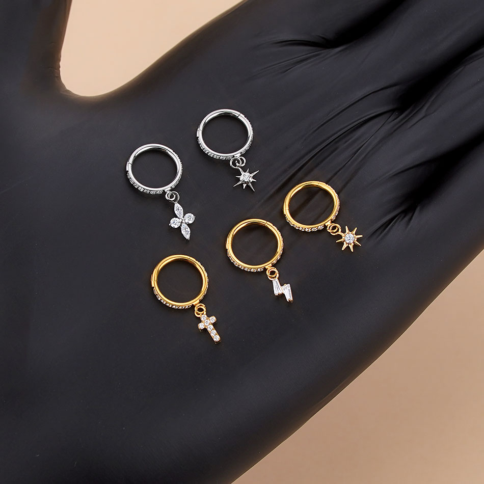 5Pcs Titanium Zircon Hoop Earr - đánh giá và giá Body Jewelry Trend