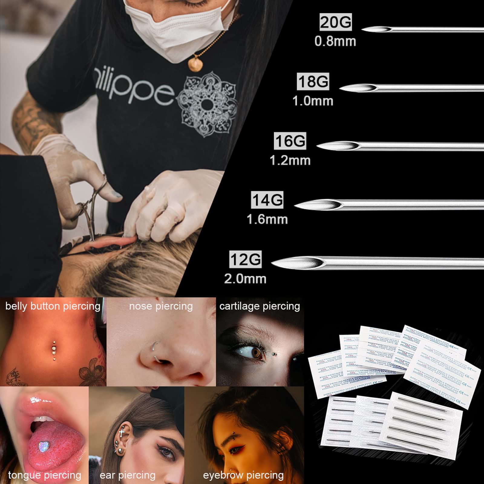 100Pcs 6G-20G Gauge Sterile Di - đánh giá và giá Body Jewelry Septum